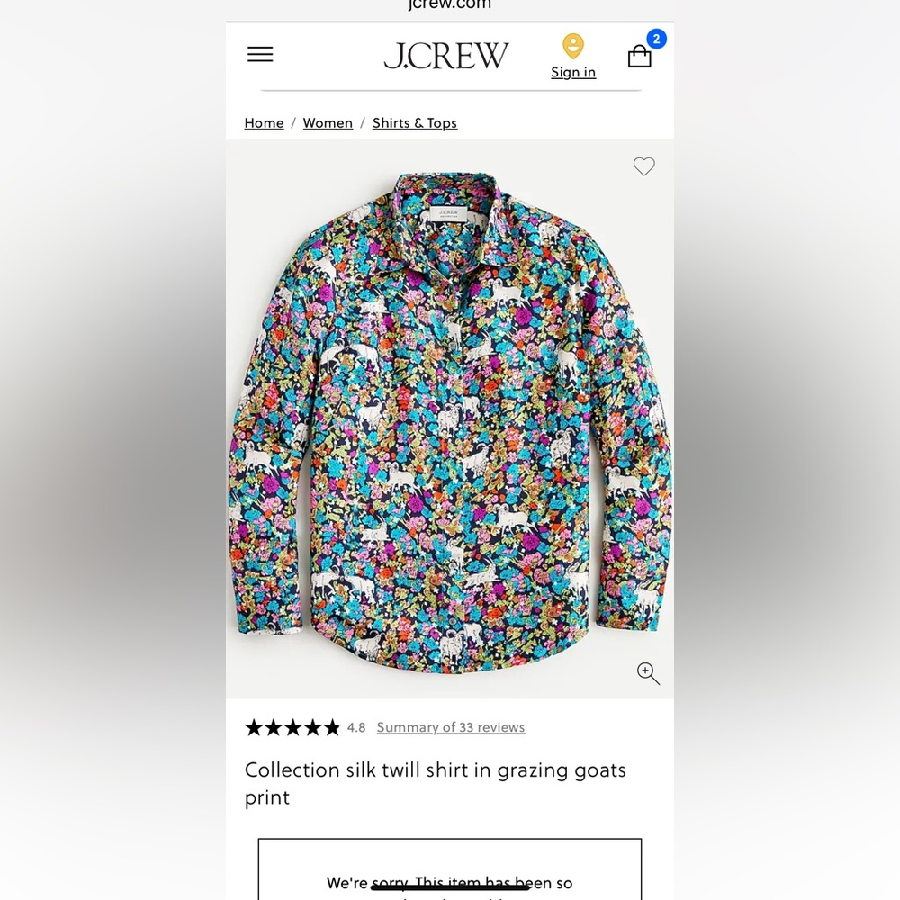 J. Crew Silk Shirt with Goat Print